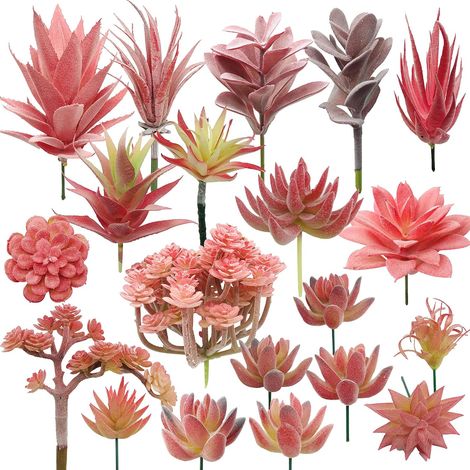 Lot de 20 plantes succulentes artificielles rouges - Assortiment de fausses plantes grasses non remplies de différents types - Pour anniversaire, décoration d'intérieur, mur, jardin, bricolage (1/5)