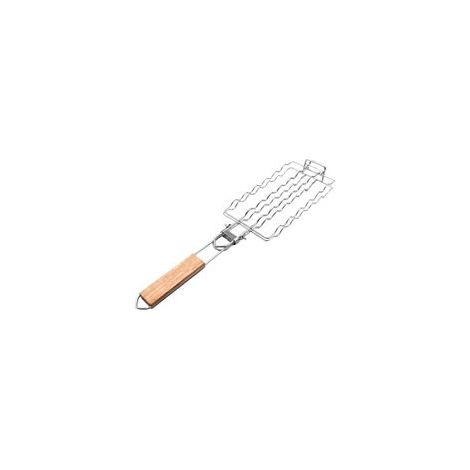 Panier Hot Dog en maille métallique avec fonction de verrouillage sécurisé et poignée en bois orientée confort pour barbecue