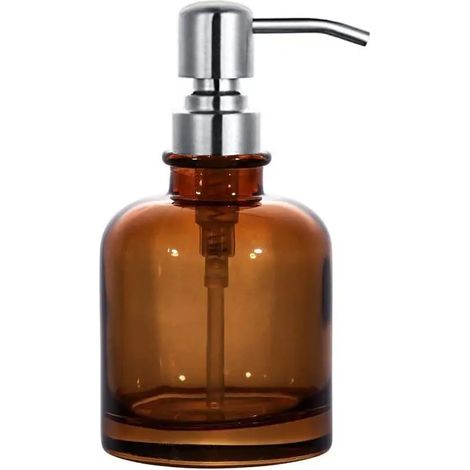 Distributeur de savon liquide transparent épais (brun argenté) style vintage moderne avec pompe, flacon de lotion rechargeable, durable et antirouille, pour la cuisine. (1/5)