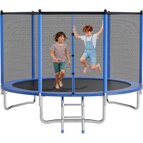 VEVOR Outdoor Trampolin Bodentrampolin 305 x 305 cm mit Sicherheitsnetz & Stahlrahmen, ASTM-geprüft, Hochleistungstrampolin, max. 150 kg Gewichtskapazität, Gartentrampolin für Kinder (1/5)