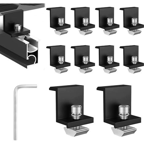 Lot de 10 supports de panneau solaire - Noir - Réglable - Pour module PV de 30 à 45 mm - Avec clé Allen - Support en Z en aluminium - Fixation de panneau solaire pour camping-car, bateau, plat (1/5)