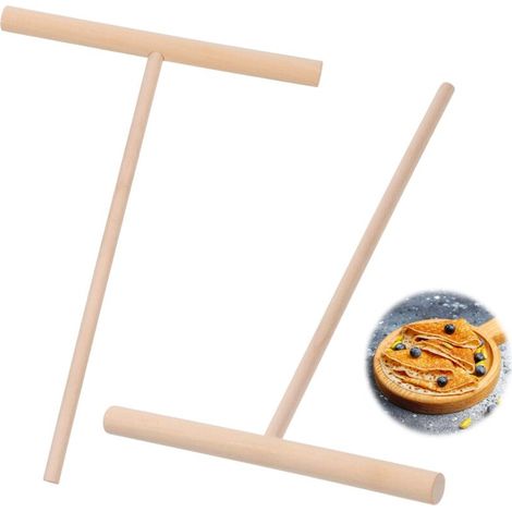 Lot de 2 spatules en bois pour crêpes et crêpes en forme de T pour tortillas plats, roti, galettes - Outil de pâtisserie