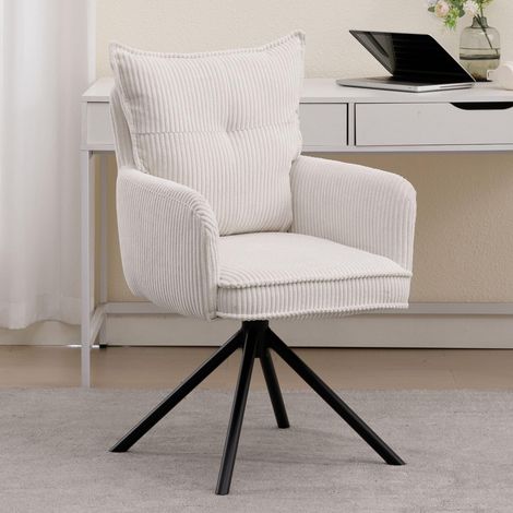 Wahson Office Chair in Corduroy Fabric Thick Padded Modern Comfy Swivel Desk Chair with High Backrest for Home Office, White