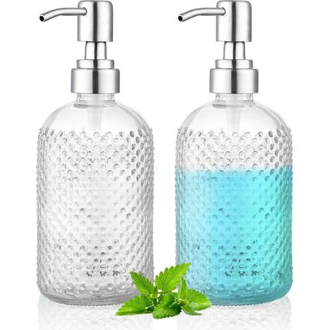 Bardusch-2 pots transparents épais 350 ml, pompe inox, rechargeables cuisine/salle de bain (1/5)