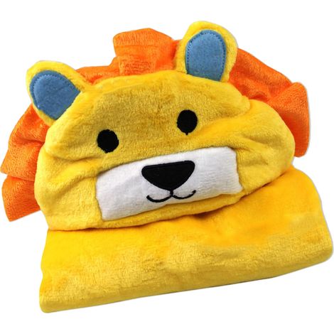 Couverture à capuche pour enfants, douce et confortable, en velours corail, en forme d'animal, pour bébés et enfants, lion jaune (1/5)