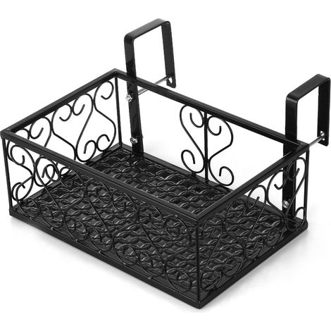 Panier à Fleurs Suspendu en Fer, Support de pot de fleurs pour rambarde de balcon, étagère pour jardinière et clôture, fixation pratique pour terrasse (1/5)