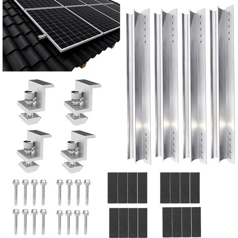 4 Pièces Ensemble de Rails Montage de Support Module Solaire PV Rail de Montage en Aluminium Modules Solaires Rail de Montage de Panneau Support de Toit pour Camping-cars Caravanes Yacht (300mm) (1/5)