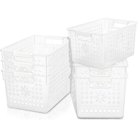 Lot de 6 boîtes de rangement en plastique avec poignée, paniers de rangement avec trou, bac de rangement ouvert pour la maison, la cuisine, le bureau, transparent, 27 x 18 x 14,5 cm (1/4)