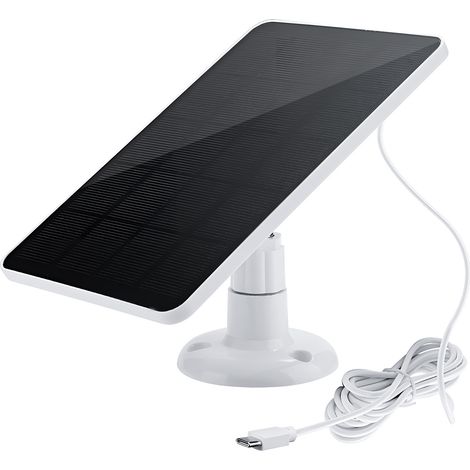 Panel solar impermeable IP6, giratorio 360°, alimentación continua, 10 W, 5 V, puerto USB-C, cable de carga de 3 m, compatible con videoporteros. (1/5)