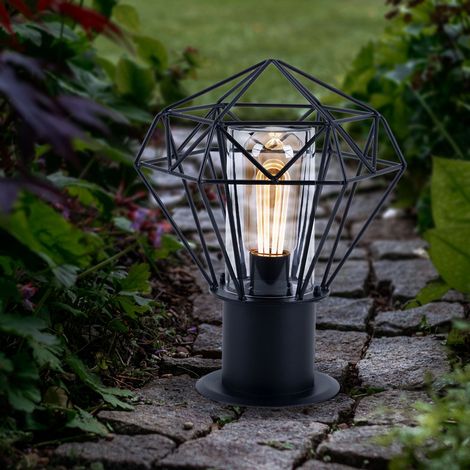 Sockelleuchte Außen Standleuchte Garten schwarz Außenstandleuchte Edelstahl, Industrial Design Gitterschirm, 1x E27, H 31,5 cm