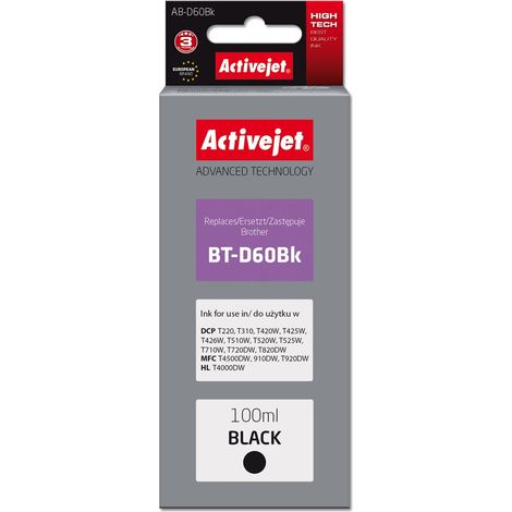 Activejet AB-D60Bk Ink Bottle (Replacement for Brother BT-D60Bk Supreme 100 ml black)