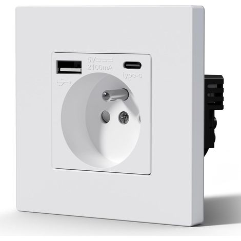Prise Electrique avec USB et Type C, Prise Murale avec Panneau En Plastique, Alternatif Norme Française 16 Amp 240V 86mm Blanc (1/5)