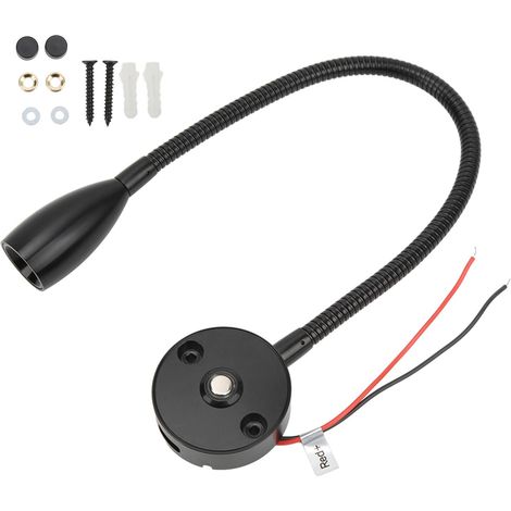 Lampe de lecture LED réglable pour camping-car, bateau, caravane - Montage mural, cou flexible, 3W, noir, 3 couleurs (1/5)