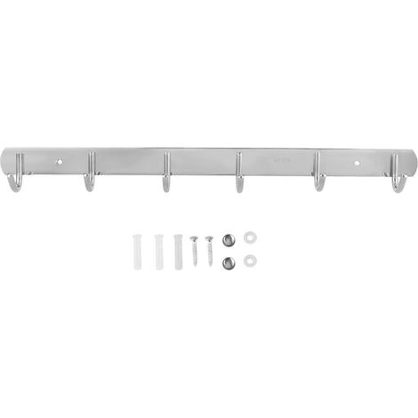 Porte-serviettes mural 6 crochets inoxydable Rangement organisateur pour porte et mur Ensemble avec vis et chevilles Longueur 45 cm Installation facile (1/5)