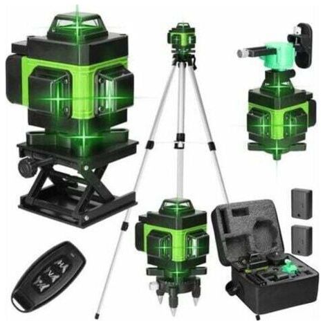 4D laser level 16 green lines – Self-leveling up to 3° – 2 rechargeable batteries – 1.2 m alloy extension – Adjustable to 3 heights (1/4)