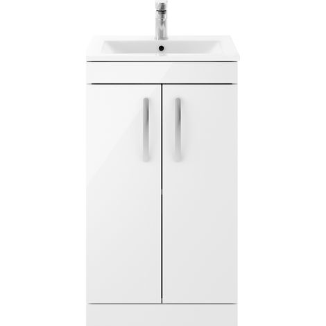 Nuie Athena Gloss White 500mm 2 Door Vanity Unit and Minimalist Ceramic Basin - ATH006B (1/8)