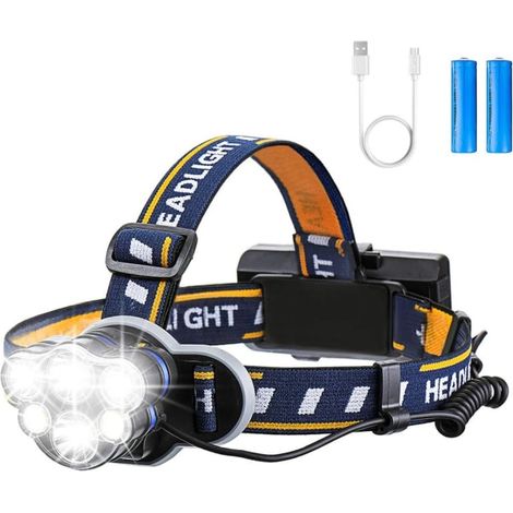 Lampe frontale rechargeable 2 pièces, 2000 lumens ultra lumineux 10 modes, lampe frontale LED puissante