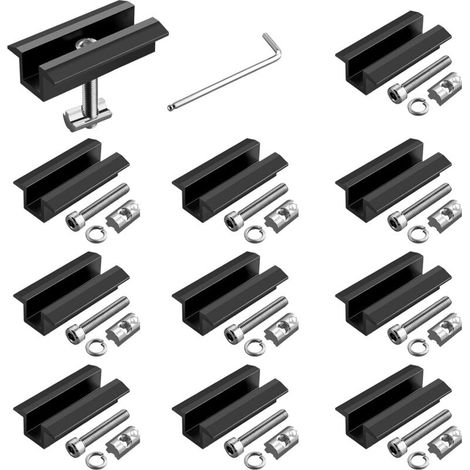Ineasicer Lot de 10 Pince Centrale Solaire 70mm Largeur Support Fixation Panneau Solaire en Aluminium Pour hauteurs de cadre 30-42 mm noir (1/5)