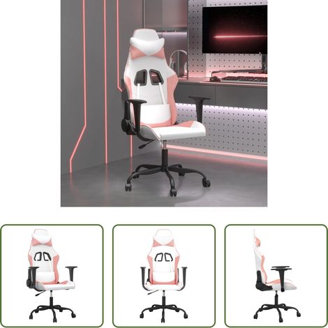 Massagefunktion - Gaming-Stuhl mit Massagefunktion Weiß und Rosa Kunstleder (1/5)