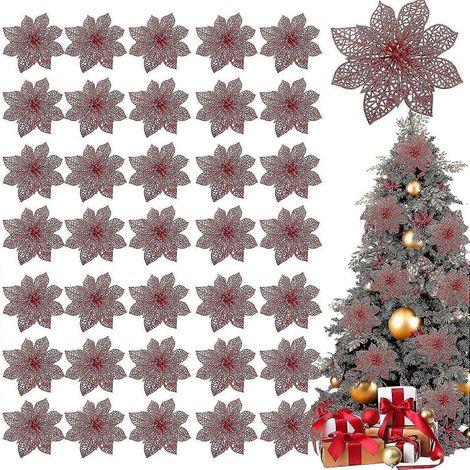 36er-Pack Weihnachtsblumen-Dekorationen, Christbaumschmuck, 10 cm lange künstliche Seidenblumen-Stecker, kompatibel mit Weihnachtsdekorationen (1/5)