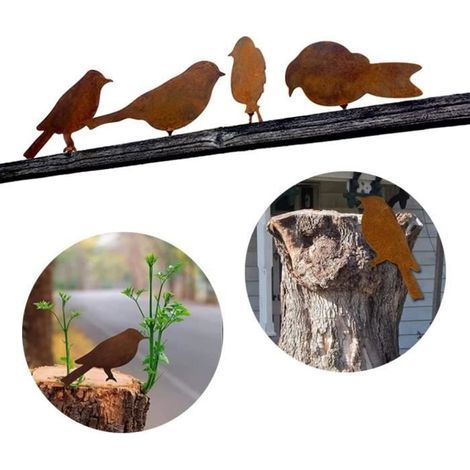 Rust-Effect Metal Garden Birds - Set of 4 - Assorted Sizes (1/4)