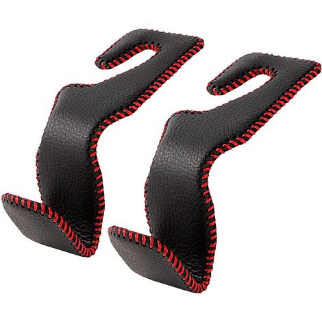 BEBUSINGOTO Crochet d'appui-tête de voiture, rangement en cuir pour siège arrière de véhicule pour sac à main, sac d'épicerie et plus encore, noir et rouge, lot de 2 (1/5)