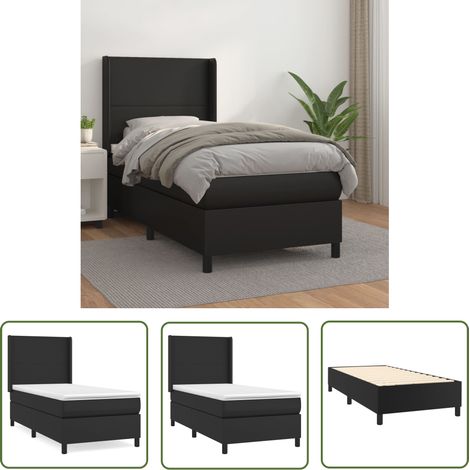 The Living Store Boxspringbett mit Matratze Schwarz 100x200 cm Kunstleder - Boxspringbett - Doppelbett - Bettenrahmen - Kunstlederbett - Schwarzes Bett (1/5)