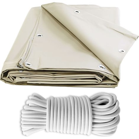 Bundle Elfenbein Pergola-Plane 3x4 m + Elastisches Gummiseil Weiß 20m - Pergola-Plane TECPLAST XP640PR 10 Jahre Garantie