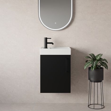 Napoli Cube Matt Black 400mm Wall Mounted Single Door Vanity Unit with Align Basin - 400mm - Matt Black 160mm Handle