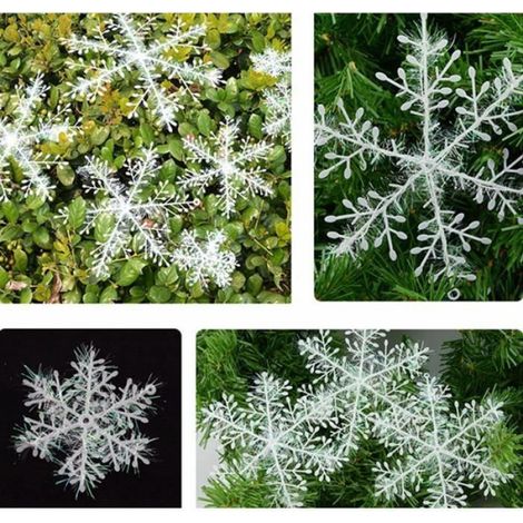 60pcs 11cm Décorations de Noël Arbre Flocons plastique blanc neige artificielle Décorations de Noël (1/3)