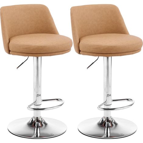 Barhocker 2er Set höhenverstellbar mit Lehne, Kunstleder Braun (1/5)