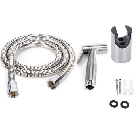 Lot de 3 bidets portatifs en acier inoxydable avec flexible, support et raccord G1/2 pour douchette WC (1/5)