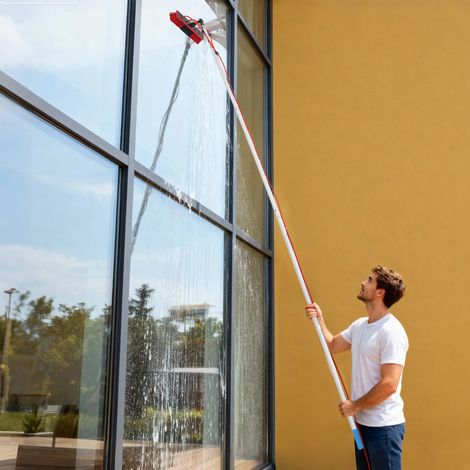 Reinigungsbürste und Reinigungsstange für Solarpanel, Reinigungsset für Solarpanel und Außenfenster, Reinigungsstangenset für Außenfenster