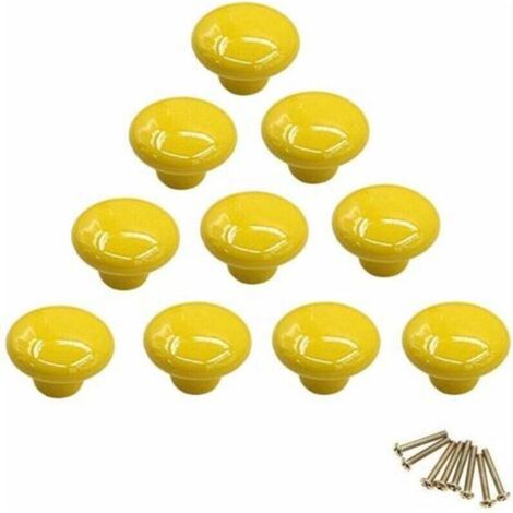 Poignée-bouton rond en porcelaine, bouton de meuble, bouton de tiroir, bouton de placard, poignée en céramique, relooking déco intérieur, vintage our tiroir, placard, commode, porte - jaune - Jaune