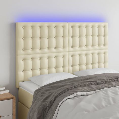 Cabecero con luces LED cuero sintético crema 144x5x118/128 cm vidaXL