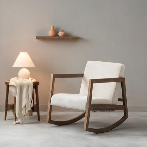 Fauteuil à bascule en bois clair blanc crème 60 x 81 x 71 cm (1/5)
