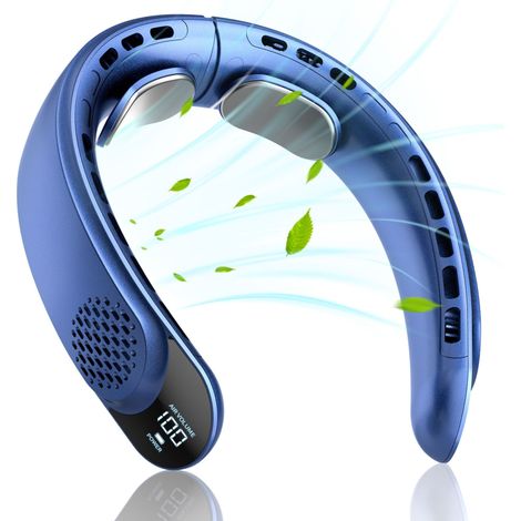 Ventilateur de cou portable, refroidissement rapide, trois vitesses, mini climatiseur silencieux, idéal pour le bureau, la chambre et les voyages - bleu