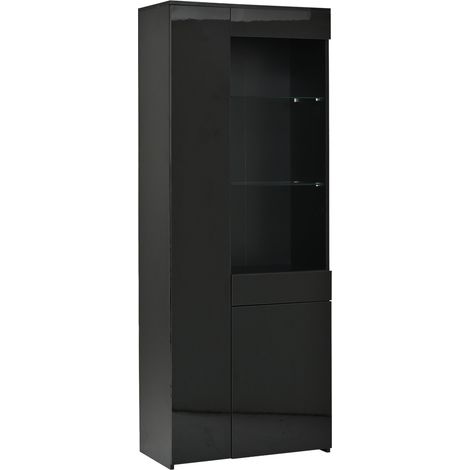 Vitrine 70 x 35 x 180 cm mit LED, 1 Schublade, 2 Schränken, gehärtetem Glas, schwarz, MODENUIT (1/5)
