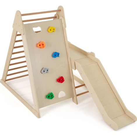 3 en 1 aire de jeux intérieure avec toboggan allongé, échelle d'escalade et rampe pour motricité des tout-petits (1/5)