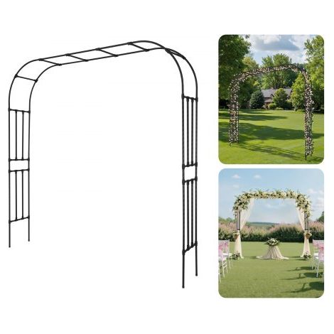 Arco de Metal para Rosas 240 x 250 x 40 cm Arco para Rosas Trepadoras con Tubos de Acero Galvanizado Resistente para Exteriores Decorativo para Plantas Trepadoras para Jardín, Boda, Negro (1/5)