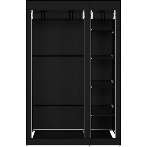 67 Zoll (ca. 170 cm) tragbarer Kleiderschrank aus Vliesstoff mit Kleiderstange, schnell und einfach aufzubauen, schwarz (1/5)