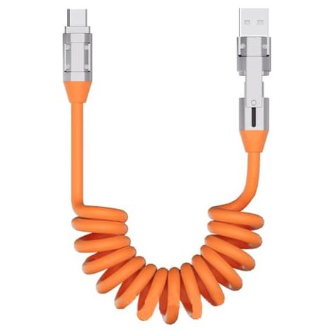 Câble de charge rapide 240 W USB-A + USB-C vers USB-C, câble rétractable à ressort de 120 cm, connecteurs en alliage de zinc, compatible avec le protocole PD pour la charge rapide. (1/5)