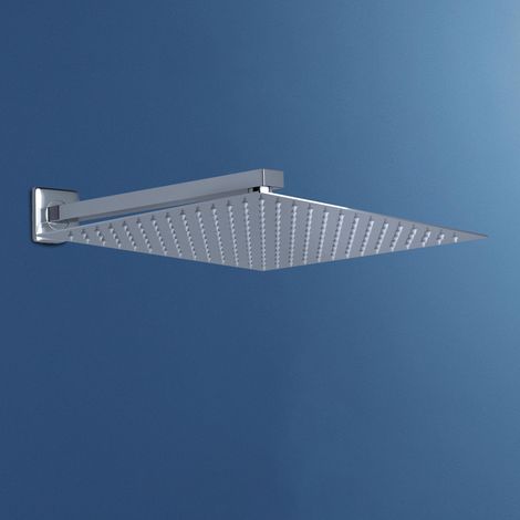JOHO Soffione Doccia a Pioggia con Braccio Doccia a Parete-Cromo Soffione con Braccio per Doccia in Acciaio Inox-Docce Fisse con Getti - Quadrato 30x30 cm/12 Pollici- Braccio 37 cm (1/5)