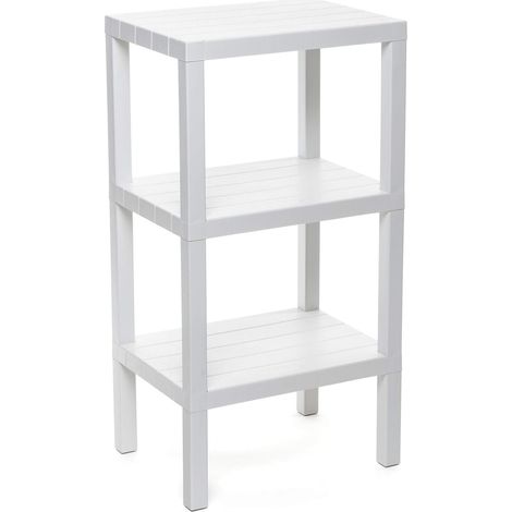 TATAY Mensola Rettangolare Lombok, 3 Altezze, Polipropilene, Senza BPA , Finitura Effetto Legno, Tamponi Antiscivolo, Max 10 kg per Ripiano, Facile Assemblaggio, Misure 38 x 29 x 73.5 cm, Bianco (1/4)