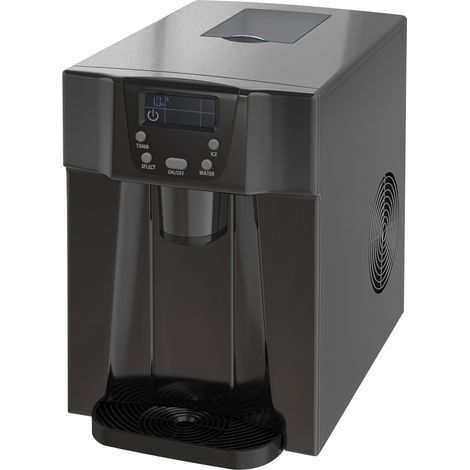 Eiswürfelbereiter mit Wasserspender, 12 kg/24 h, 9 Eiswürfel in 6–10 Min., 25,2 x 38,9 x 36,3 cm, schwarz