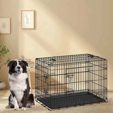 Cage pour Chien Pliable, avec 2 Portes, Plateau en Plastique Amovible, 122 x 74,5 x 80,5 cm, XXL, Noir (1/5)