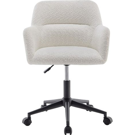 Chaise de bureau – Tissu bouclette – Blanc et noir – Hauteur réglable – HEKA (1/4)