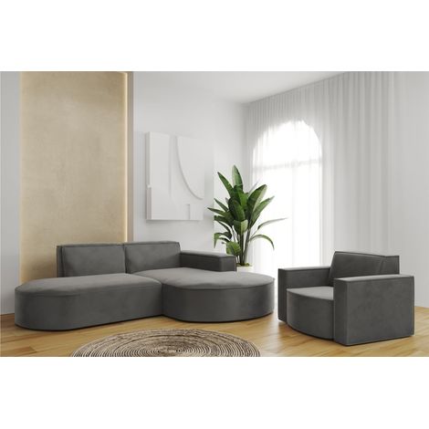 Sofa Set 2-teilig Sessel und Ecksofa PALMA XS Stoff Opera Steel Ottomane Rechts (1/3)