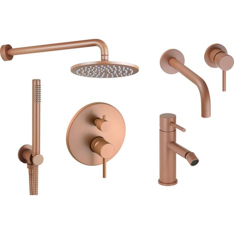 Kit miscelatori lavabo muro bidet e kit doccia modello tondo colore rosa metallizzato Pollini Jessy Color KITJESSYCOLORA34 (1/5)