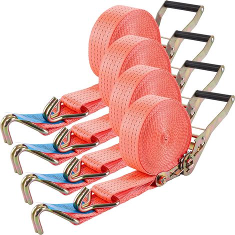 Lot de 4 sangles d'arrimage avec cliquet de 50 mm et 5 000 kg - 10 m - Sangles d'arrimage orange résistantes aux intempéries pour Camion (1/5)